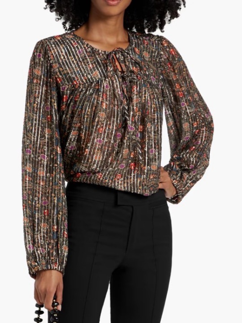 ISABEL MARANT Ametissa Printed Fil Coupé Silk Lurex® Metallic Blouse FR 40 US 8